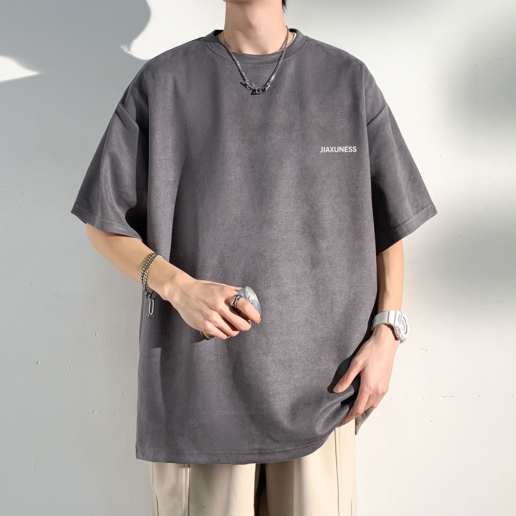 夏季大码休闲潮流美式麂皮绒字母印花短袖T恤T3412-P22【特价】图片