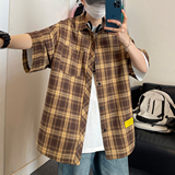 夏季潮流复古格子大码贴标休闲男短袖衬衫C2175-P27【特价】A，男装衬衫，电商A007