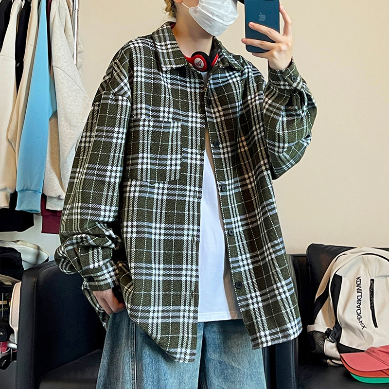 复古格子雪尼尔加厚衬衫夹克外套休闲情侣宽松C2202-P45【特价】Z，男装夹克，电商A007