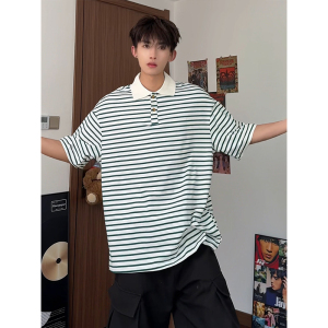 美式条纹短袖polo衫男女大码翻领短袖T恤T3603-P35【特价】图片