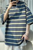 2023夏季潮流休闲圆领复古大码条纹短袖T恤T3393-P38-a，男装T恤，电商A007