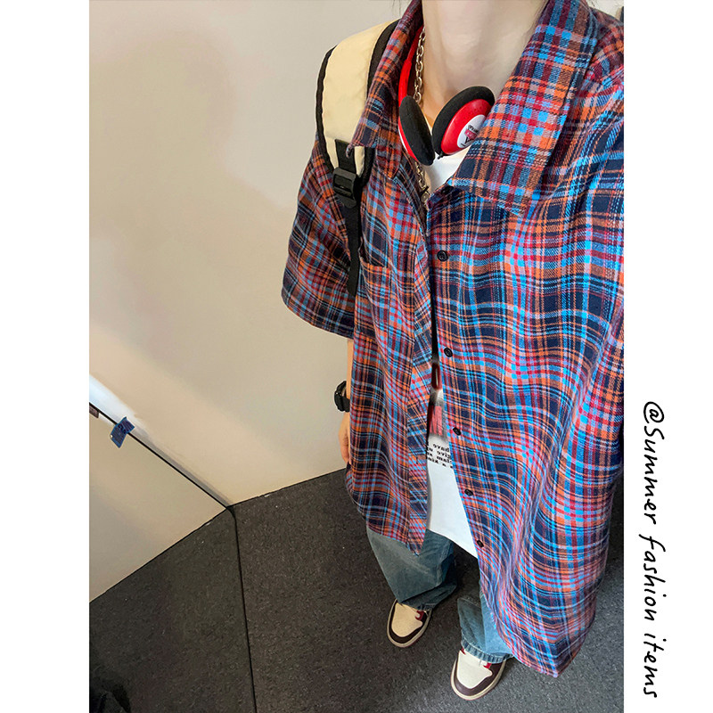 夏季复古格子大码休闲男半袖短袖衬衫C2174-P27【特价】Q,男装衬衫,电商A007