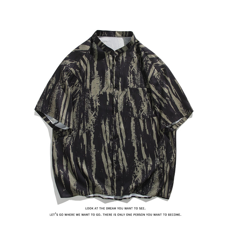 新中式撞色冰丝风夏季潮流短袖衬衫DC2187-P27【特价】,男装衬衫,电商A007