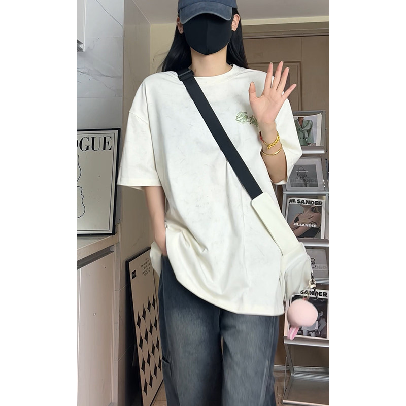 美式重磅刺绣短袖t恤夏季圆领宽松半袖情侣上衣T3631-特价P30图片