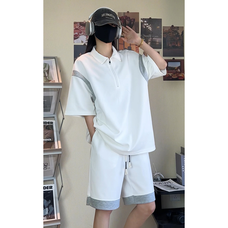 拼接polo衫套装大码情侣T3611上衣特P30控58/DK8602裤子特P25控48，男装休闲套装，电商A007