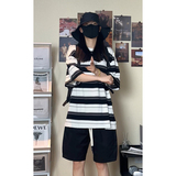 夏季潮流条纹宽松圆领短袖T恤男女百搭上衣T3602-P30【特价】，男装T恤，电商A007