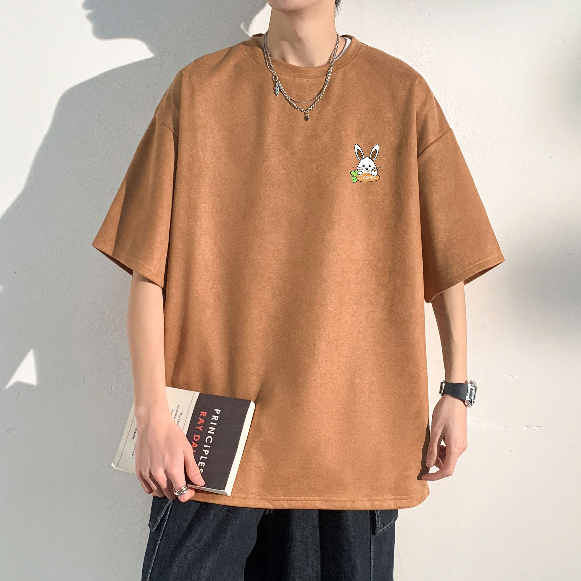 夏季大码休闲潮流美式麂皮绒字母印花短袖T恤T3460-P22【特价】,男装T恤,电商A007
