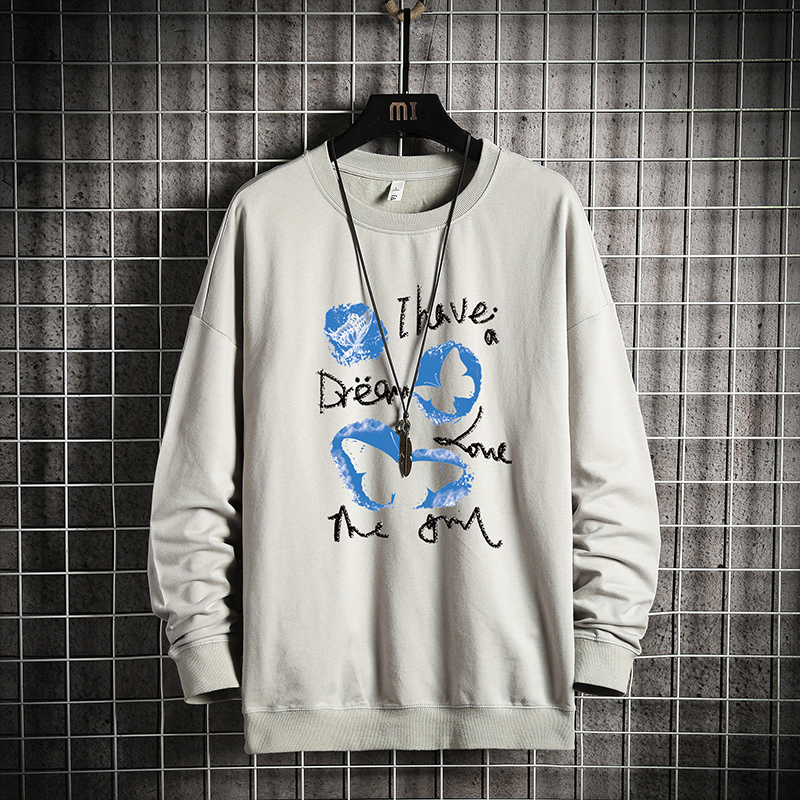 Japanese mesh hanging print Crew Neck Sweater original large size Pullover