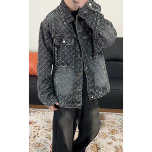 春季潮流做旧磨毛大码男女拼色牛仔外套夹克J8813-P65【特价】图片