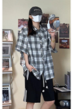 韩版潮流复古格子大码翻领短袖衬衫内搭外套DC2219-P26【特价】，男装衬衫，电商A007