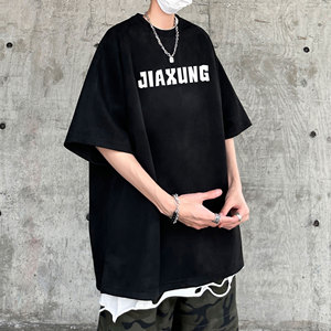 夏季大码休闲潮流美式麂皮绒字母印花短袖T恤T3413-P23【特价】图片