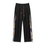 新中式国风小熊阔腿裤男春季oversize美式潮牌情侣腰果花直筒裤子，男装休闲裤，电商A007