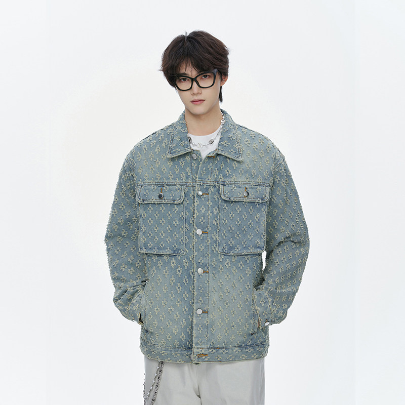 春季潮流做旧磨毛大码男女拼色牛仔外套夹克J8813-P65【特价】,男装夹克,电商A007