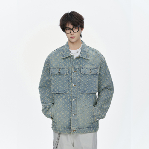 春季潮流做旧磨毛大码男女拼色牛仔外套夹克J8813-P65【特价】