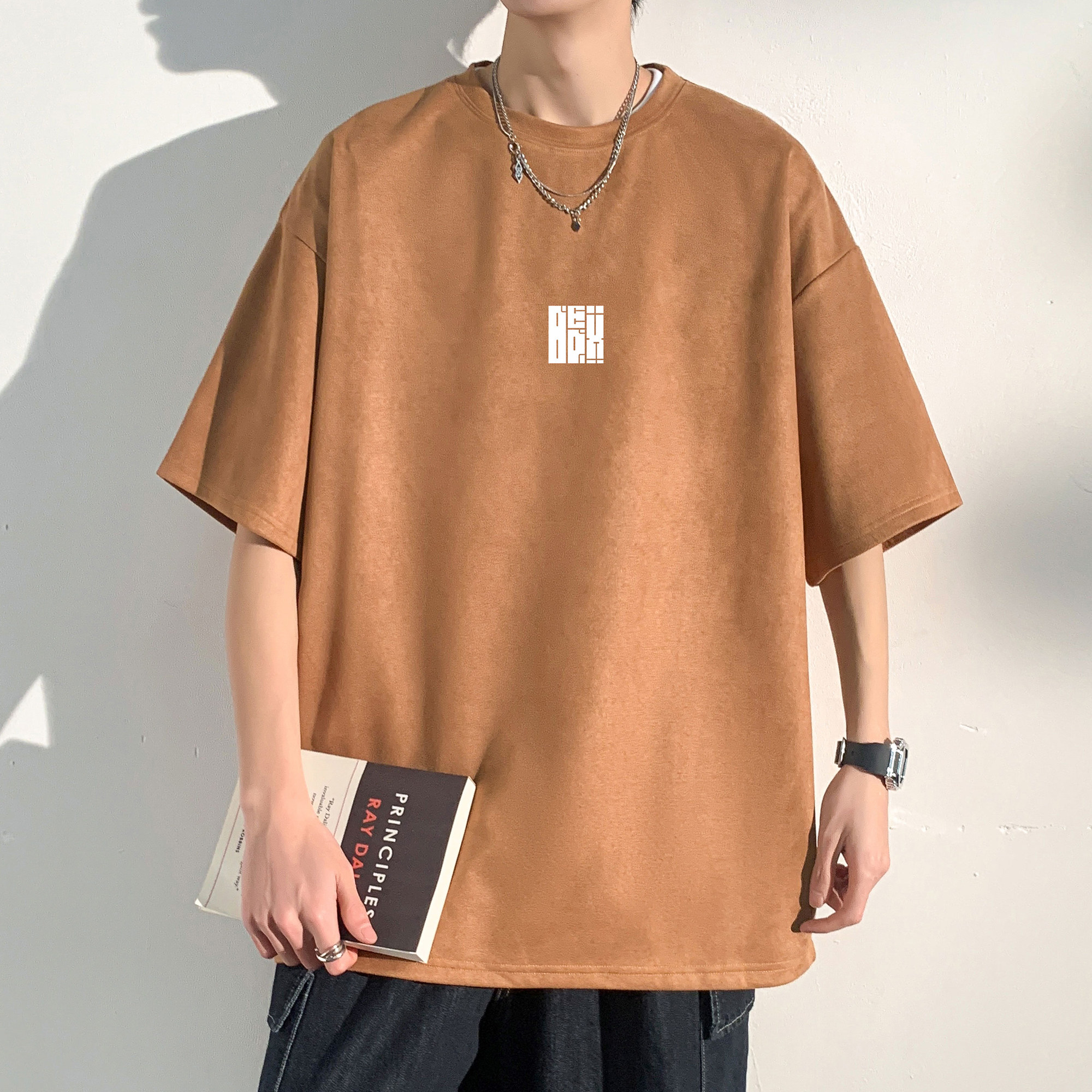 夏季大码休闲潮流美式麂皮绒字母印花短袖T恤T3408-P22【特价】,男装T恤,电商A007