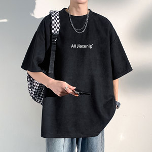夏季大码休闲潮流美式麂皮绒字母印花短袖T恤T3414-P22【特价】图片