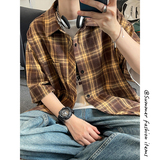 夏季潮流复古格子大码贴标休闲男短袖衬衫C2175-P27【特价】，男装衬衫，电商A007