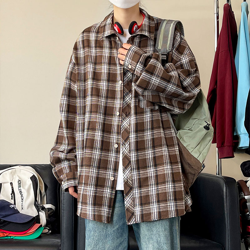 春季复古格子长袖衬衫男女中性大码衬衣外套C2212-P30【特价】,男装衬衫,电商A007