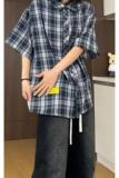 日系慵懒风衬衫男短袖格子夏季薄款2025新款设计感大码潮牌衬衣服，男装衬衫，电商A007