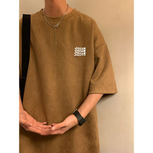夏季大码休闲潮流美式麂皮绒字母印花短袖T恤T3462-P22【特价】图片