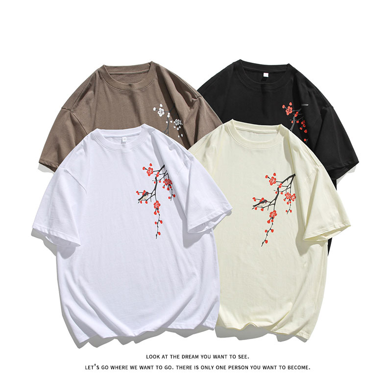 风新中式梅花240克双纱精梳棉半袖短袖T恤T3514-P25【特价】图片