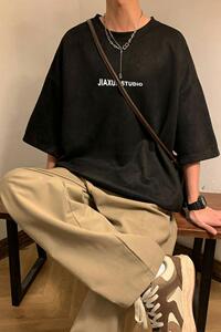 夏季大码休闲潮流美式麂皮绒字母印花短袖T恤T3407-P22【特价】图片
