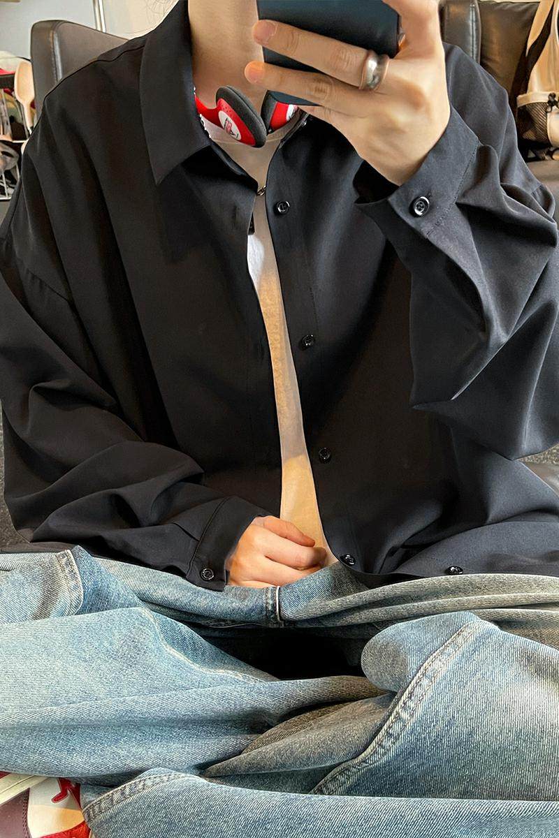 长袖衬衫男新款痞帅高级感垂感基础款衬衫C2173-P24【特价】A,男装衬衫,电商A007