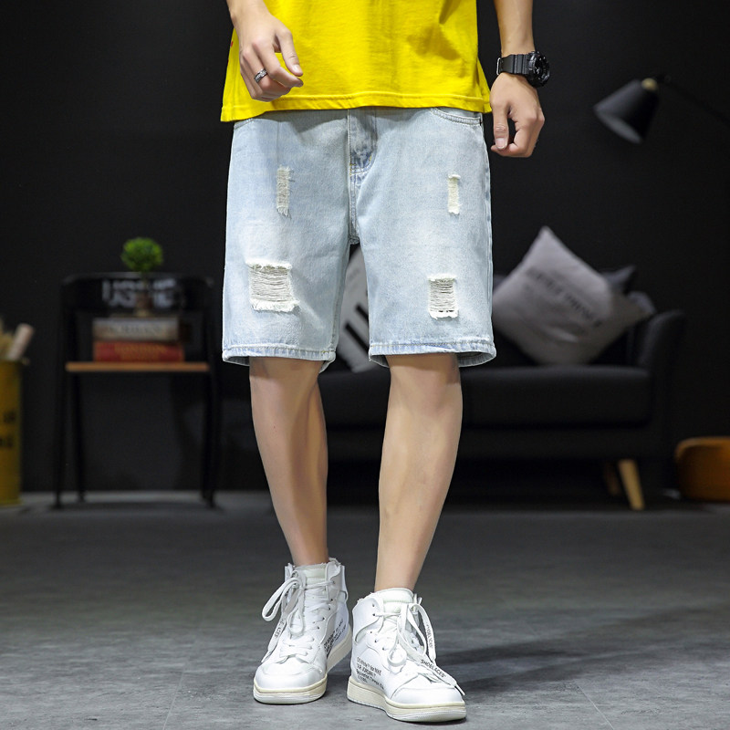 2019夏季新款日系男大码休闲五分裤男牛仔短裤乞丐裤D03-P45,男装牛仔裤,电商A001