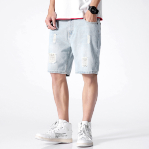 2019 夏季新款日系男大码休闲五分裤男乞丐裤牛仔短裤D03-P45图片
