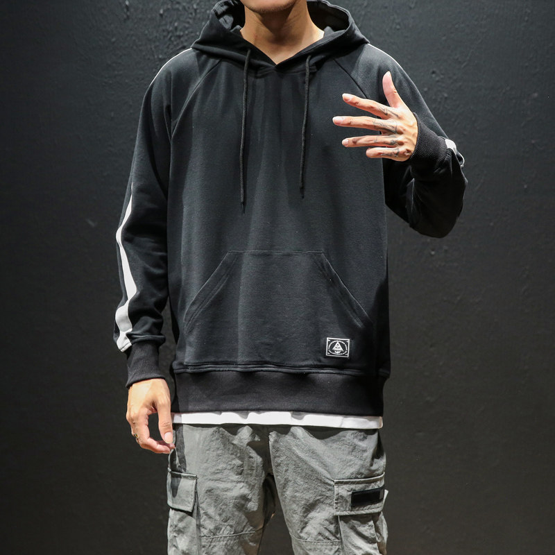 W607秋季新宽松日系大码男个性潮牌简约纯色连帽卫衣P55【控78】图片