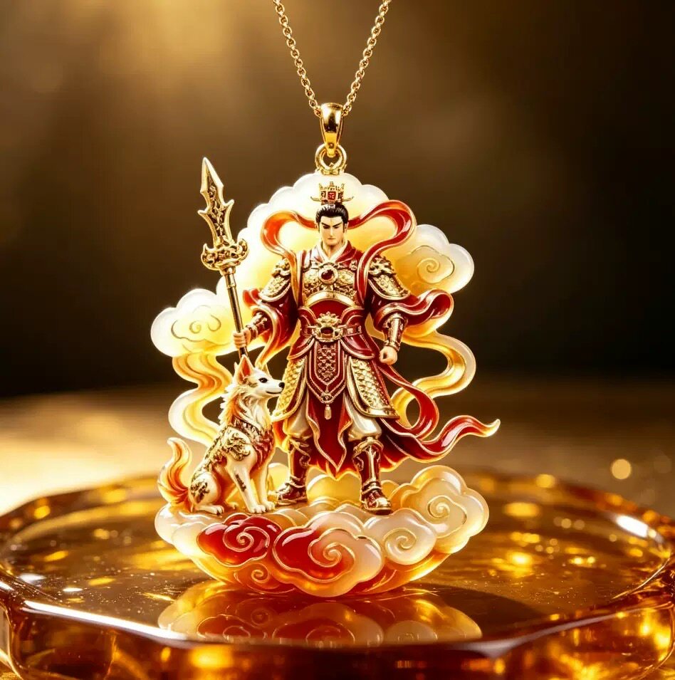 合金二郎神吊坠合金复古浮雕挂饰礼品新中式项链