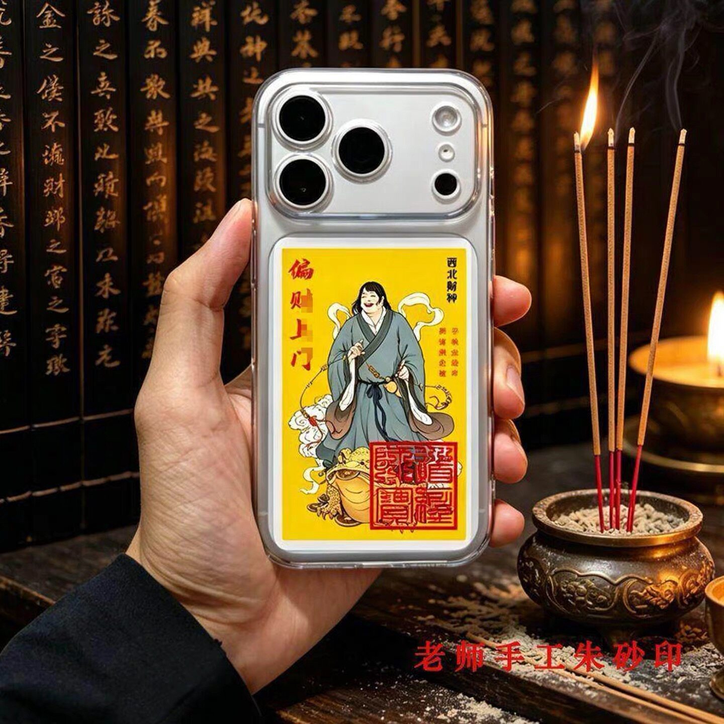 刘海蟾手机贴西北财神正偏财招财摆件手机贴钥匙扣刘海戏金蟾