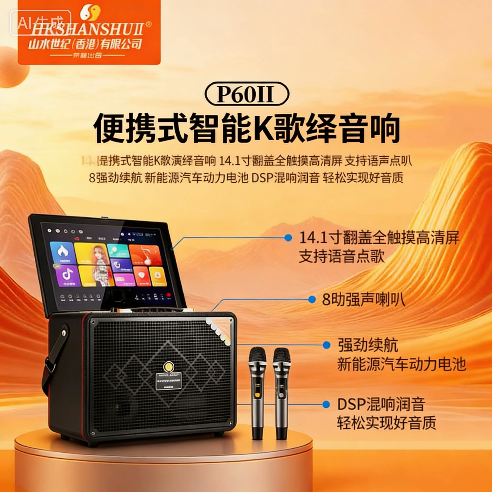 山水世纪公司HKSHANSHUII音响K歌一体机大功率ktv音箱蓝牙广场舞