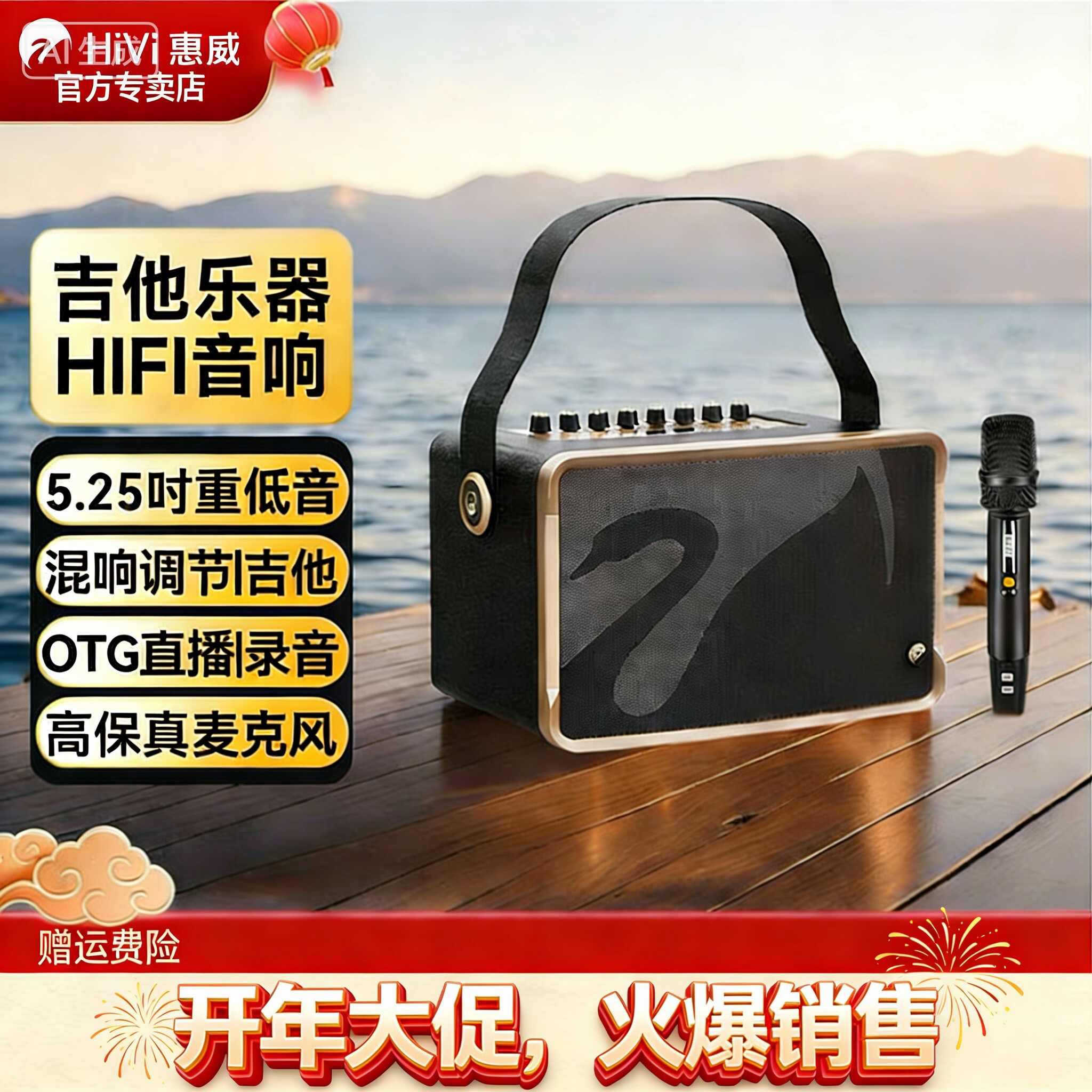 惠威MQ5蓝牙广场舞音箱K歌直播话筒音箱大功率内置声卡U盘卡播放