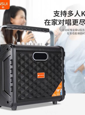 山水T6蓝牙音箱广场舞K歌双麦克风音响内置声卡大功率U盘卡播放器