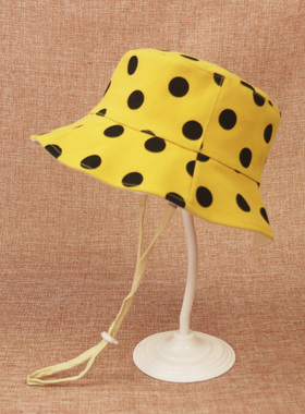 大波点宝宝帽子黄色盆帽婴幼儿遮阳帽男女童太阳帽秋渔夫帽韩版潮