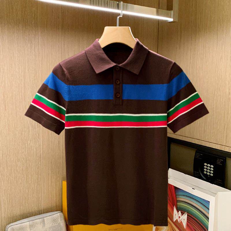 潮牌英伦复古时尚拼色修身翻领polo衫男士夏季透气商务短袖上衣男