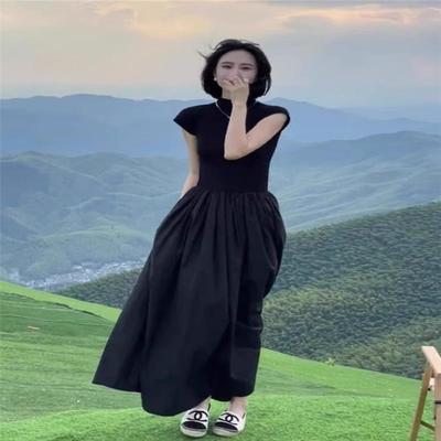 欧洲站2025新款黑色连衣裙子女小众设计感法式高级感显瘦长裙女夏