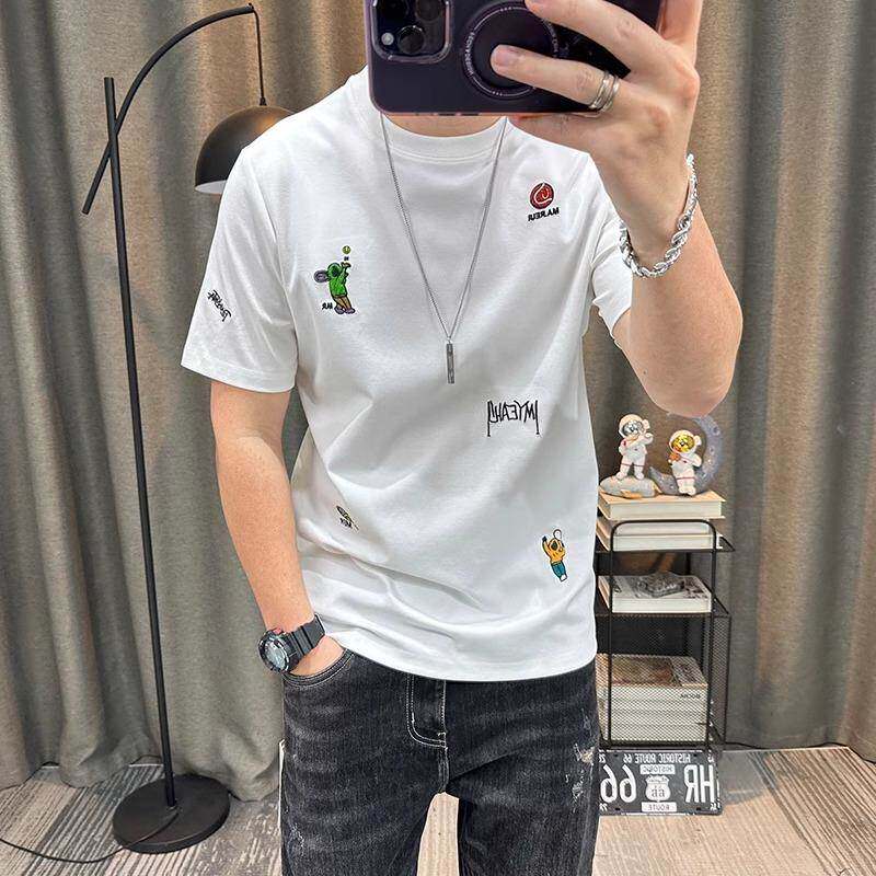 潮牌上衣纯棉修身体恤衫字母印花刺绣半袖t恤短袖男夏天新款男装