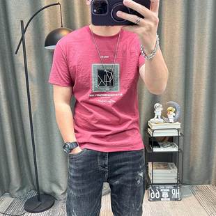 高端薄款 夏季 新款 上衣 字母印花半袖 t恤衫 潮牌天丝棉麻料短袖 男士