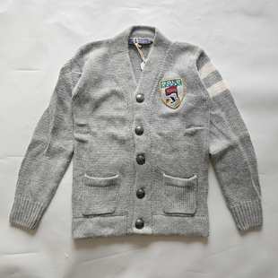 毛衣藏蓝色纽扣衫 复古徽章刺绣V领针织开衫 HYDROGEN男士