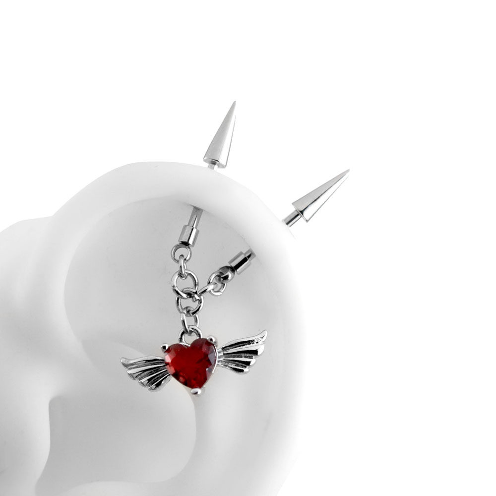 vigarzhang钛钢爱心恶魔钉尖锥吊坠耳骨钉甜酷风独特精致耳饰新款