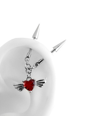 vigarzhang钛钢爱心恶魔钉尖锥吊坠耳骨钉甜酷风独特精致耳饰新款