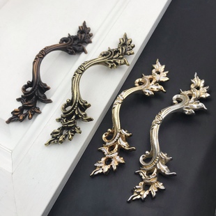 人气锌合金欧式古银青铜金白油双孔柜门抽屉拉手橱柜安装把手现货
