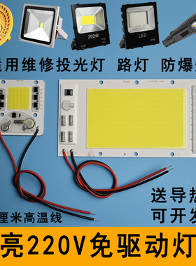 220V免驱动灯板50W100W200W路灯防爆灯光源灯片LED投光灯灯芯配件