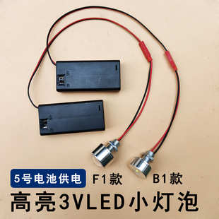 3VLED灯泡3W灯珠电池灯创意手工DIY模型灯笼光源迷你小夜灯带开关
