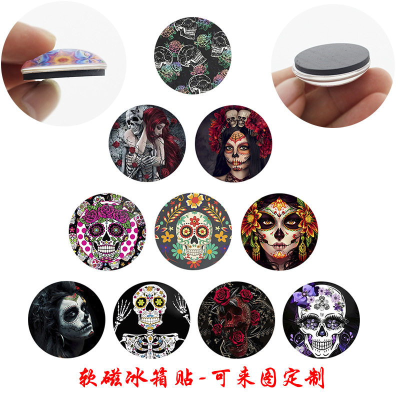 跨境骷髅头骨架鲜花玻璃片软磁冰箱贴万圣节饰品套装多款可选,家居饰品,冰箱贴,淘宝优惠券,粉丝福利购,淘宝优惠卷