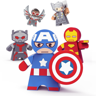 木玩世家漫威q版复仇者联盟4手办钢铁玩具美国队长公仔木制人偶