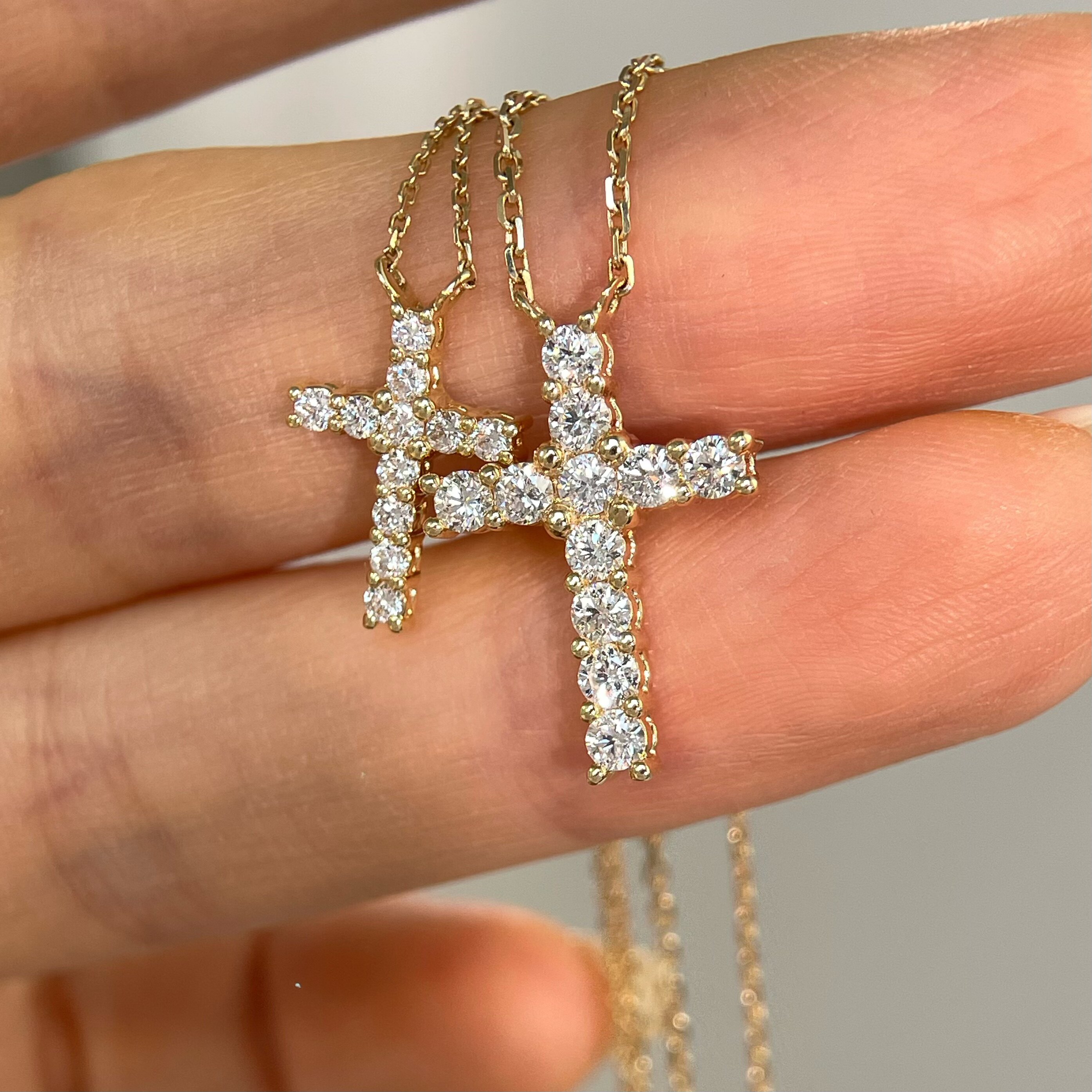 九十一篇真钻满钻十字架项链18k