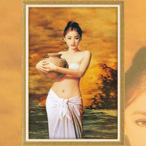 抱陶女钻石画名画卧室欧式贴钻画